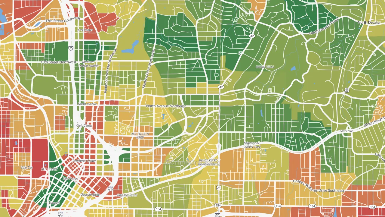Poncey-Highland, Atlanta, GA Map of Burglary Rates