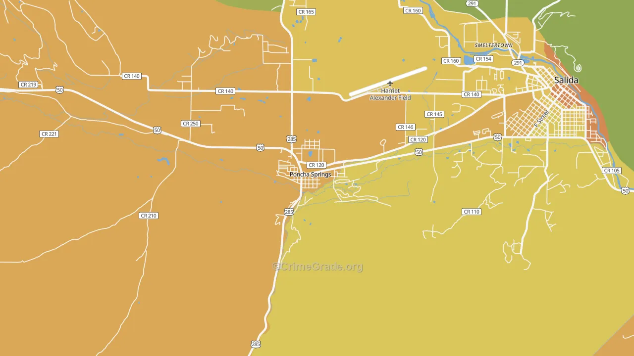 Poncha Springs, CO Map of Burglary Rates