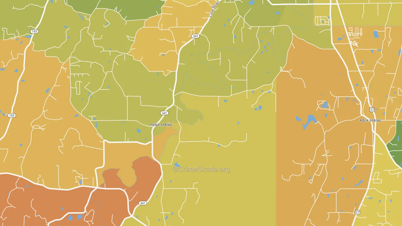 Pond Spring, GA Map of Burglary Rates