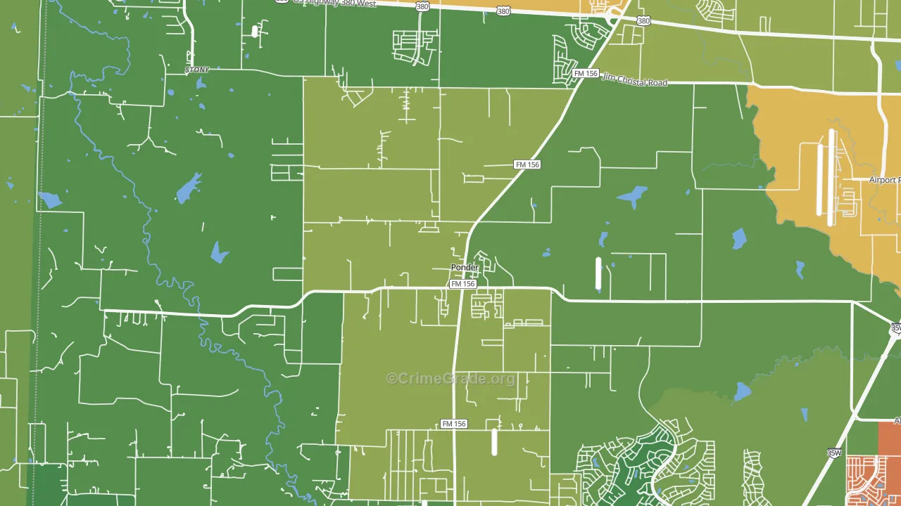 Ponder, TX Map of Burglary Rates