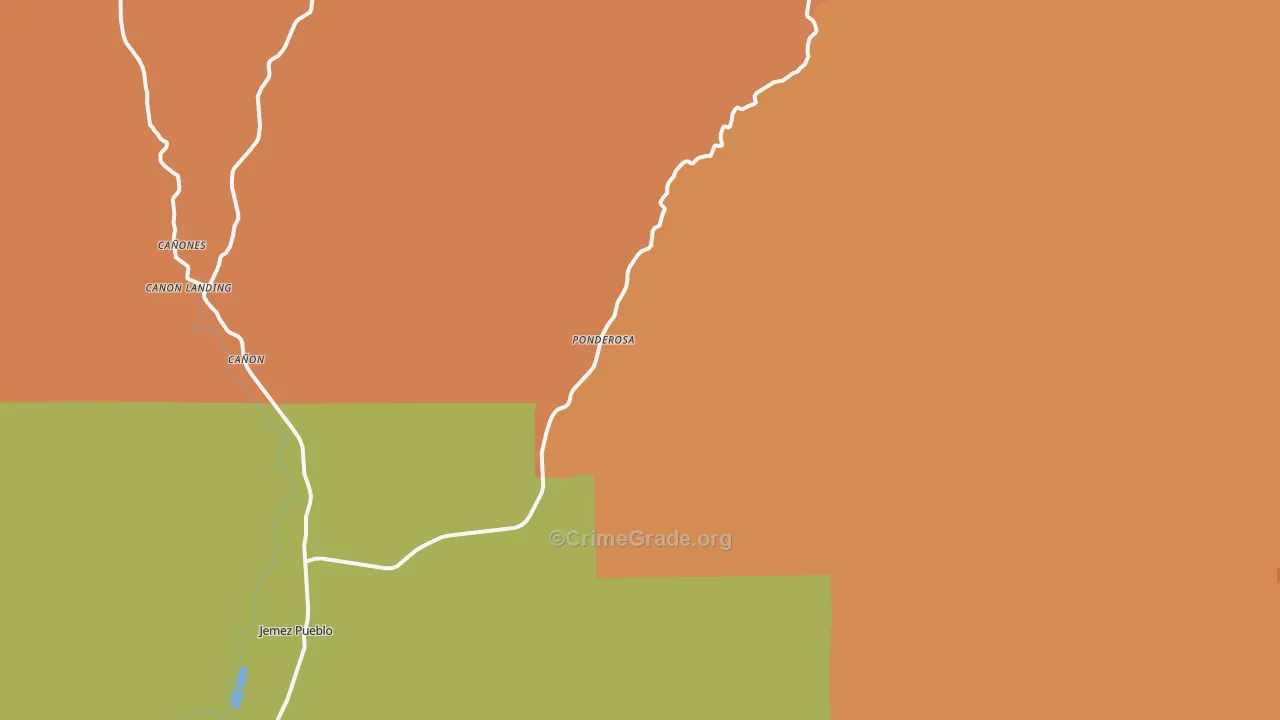 Ponderosa, NM Map of Burglary Rates