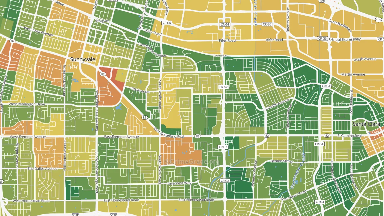 Ponderosa Park, Sunnyvale, CA Map of Burglary Rates