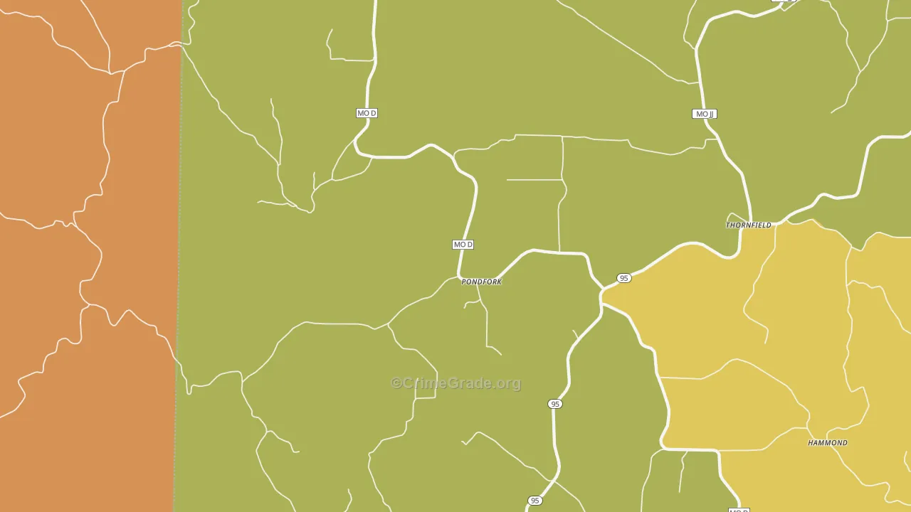 Pondfork, MO Map of Burglary Rates