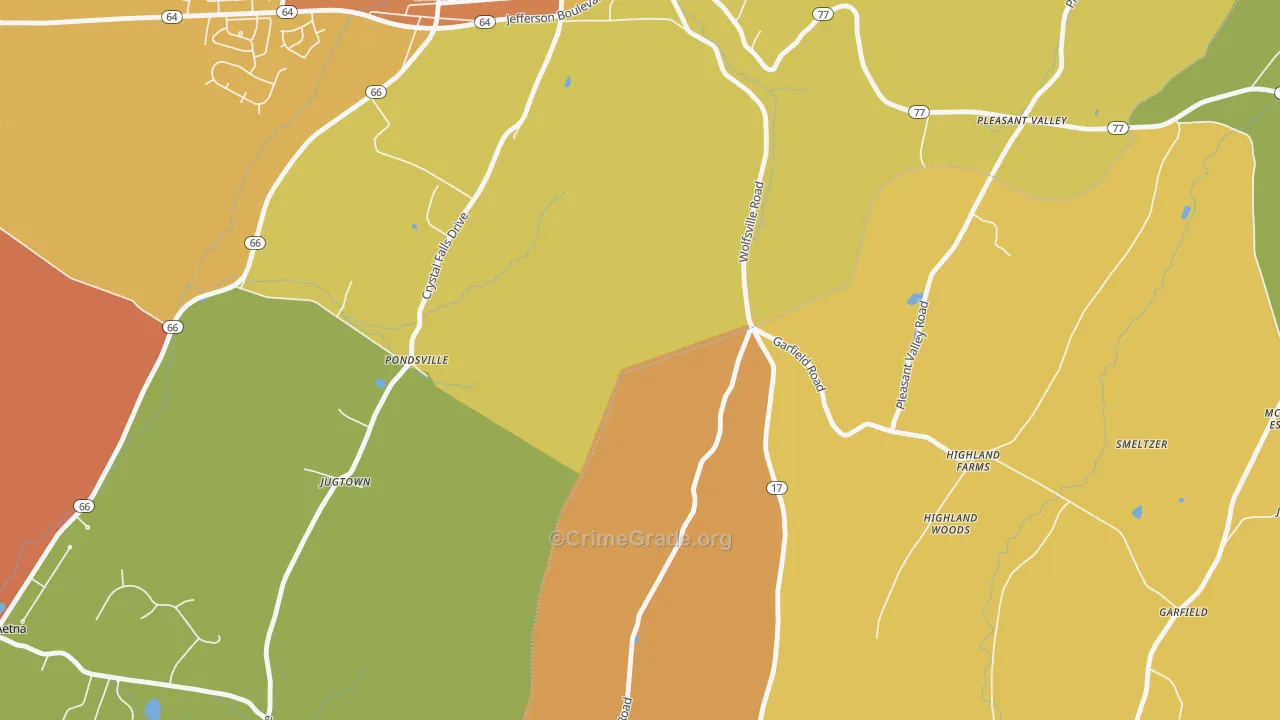 Pondsville, MD Map of Burglary Rates