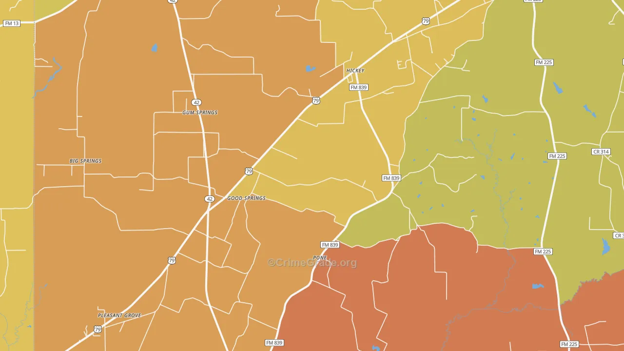 Pone, TX Map of Burglary Rates