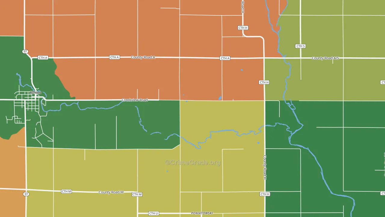 Poniatowski, WI Map of Burglary Rates