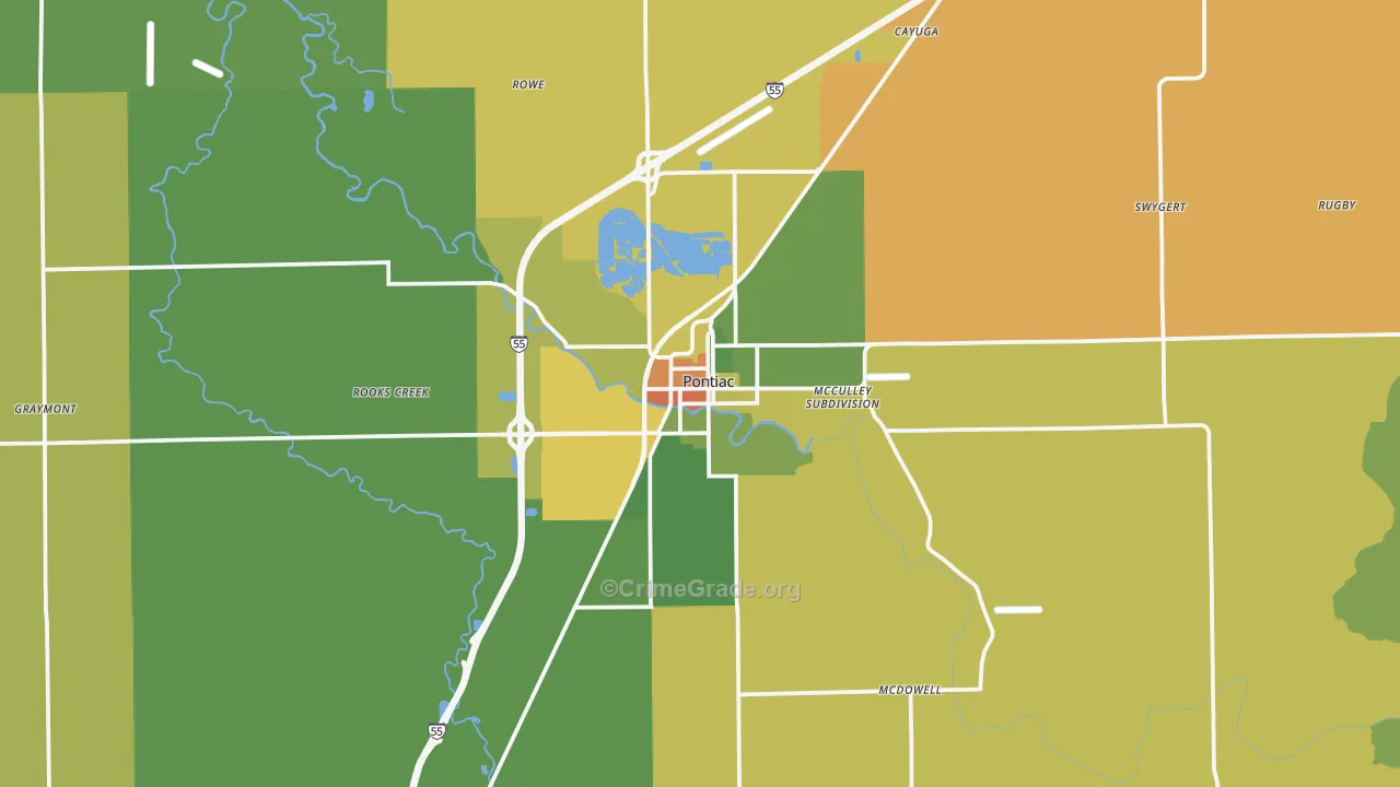 Pontiac, IL Map of Burglary Rates