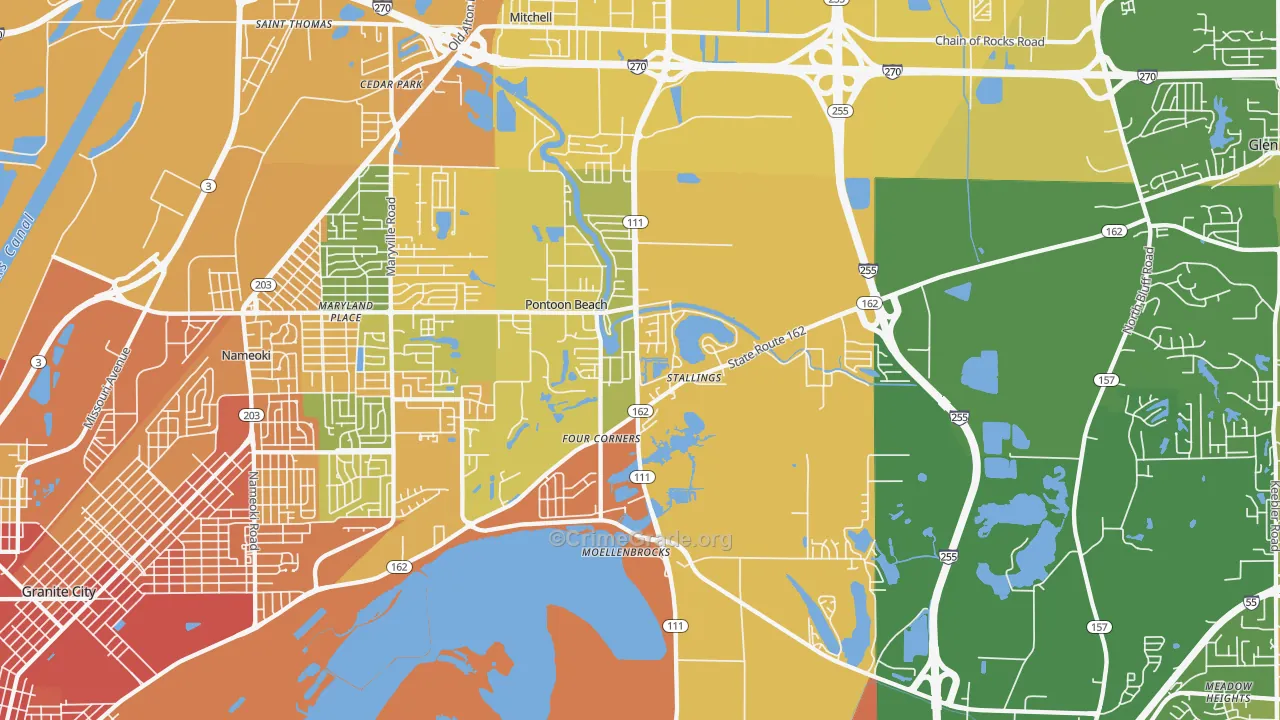 Pontoon Beach, IL Map of Burglary Rates