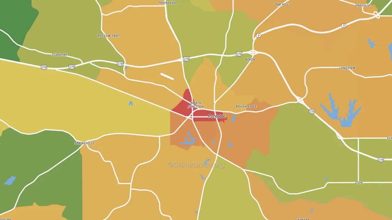 Pontotoc County, MS Map of Burglary Rates