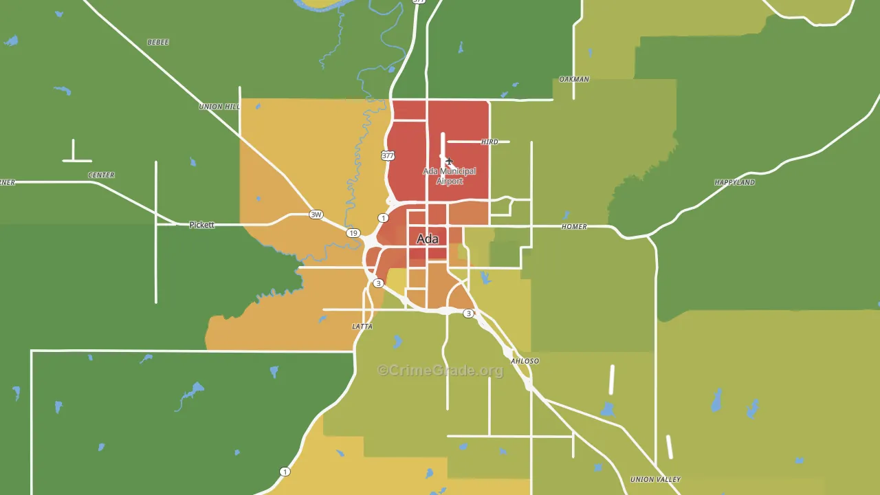 Pontotoc County, OK Map of Burglary Rates