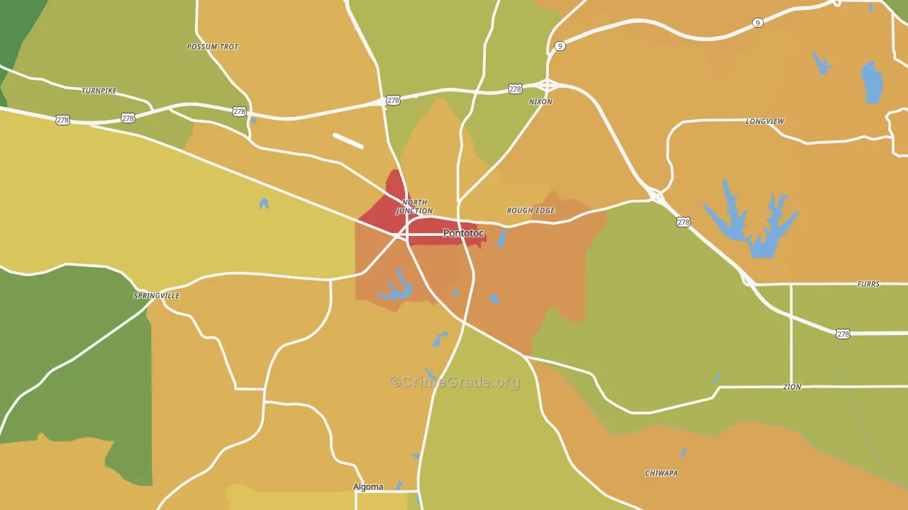 Pontotoc, MS Map of Burglary Rates