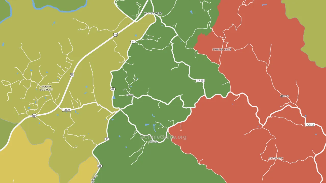 Pool, WV Map of Burglary Rates