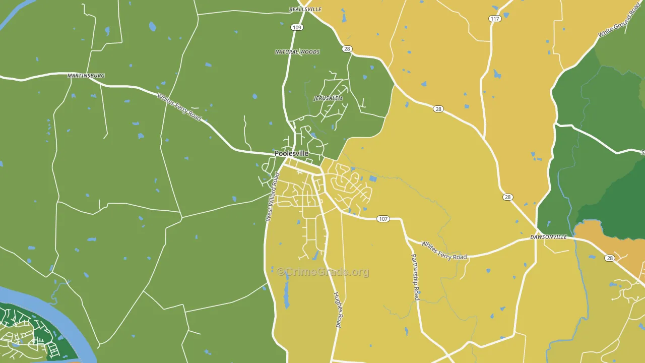 Poolesville, MD Map of Burglary Rates