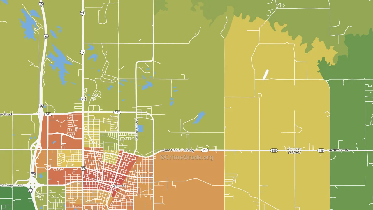 Pooleville, OK Map of Burglary Rates