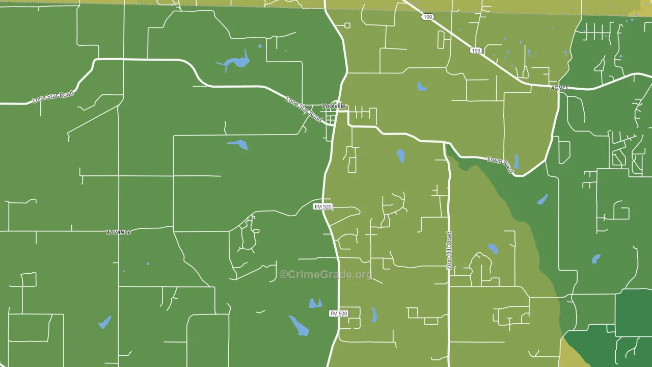 Poolville, TX Map of Burglary Rates