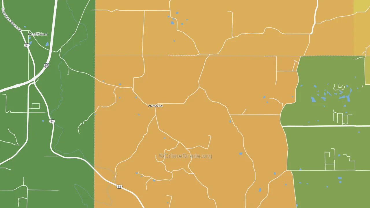Popcorn, IN Map of Burglary Rates