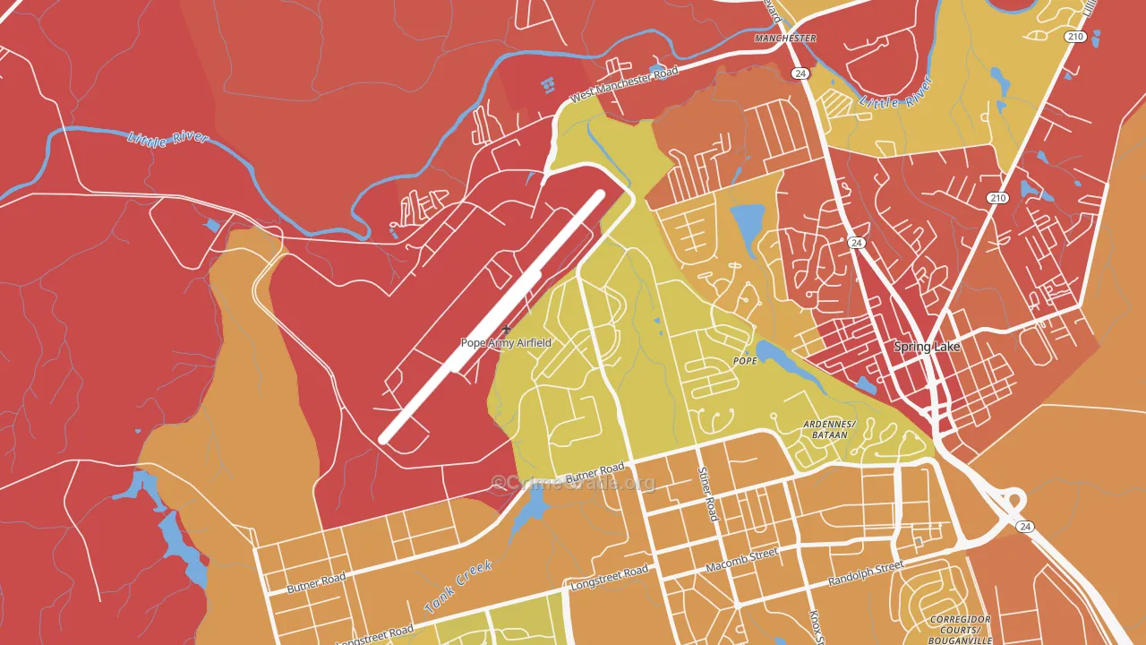 Pope Air Force Base, NC Map of Burglary Rates