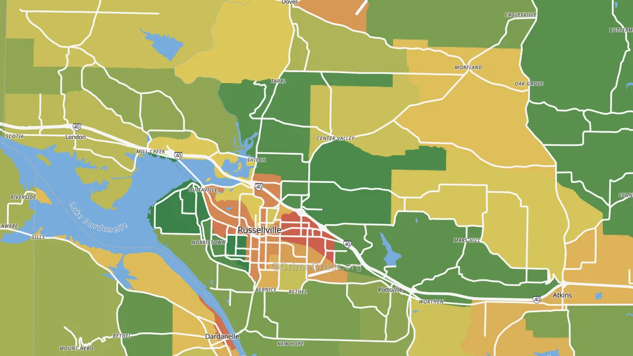 Pope County, AR Map of Burglary Rates