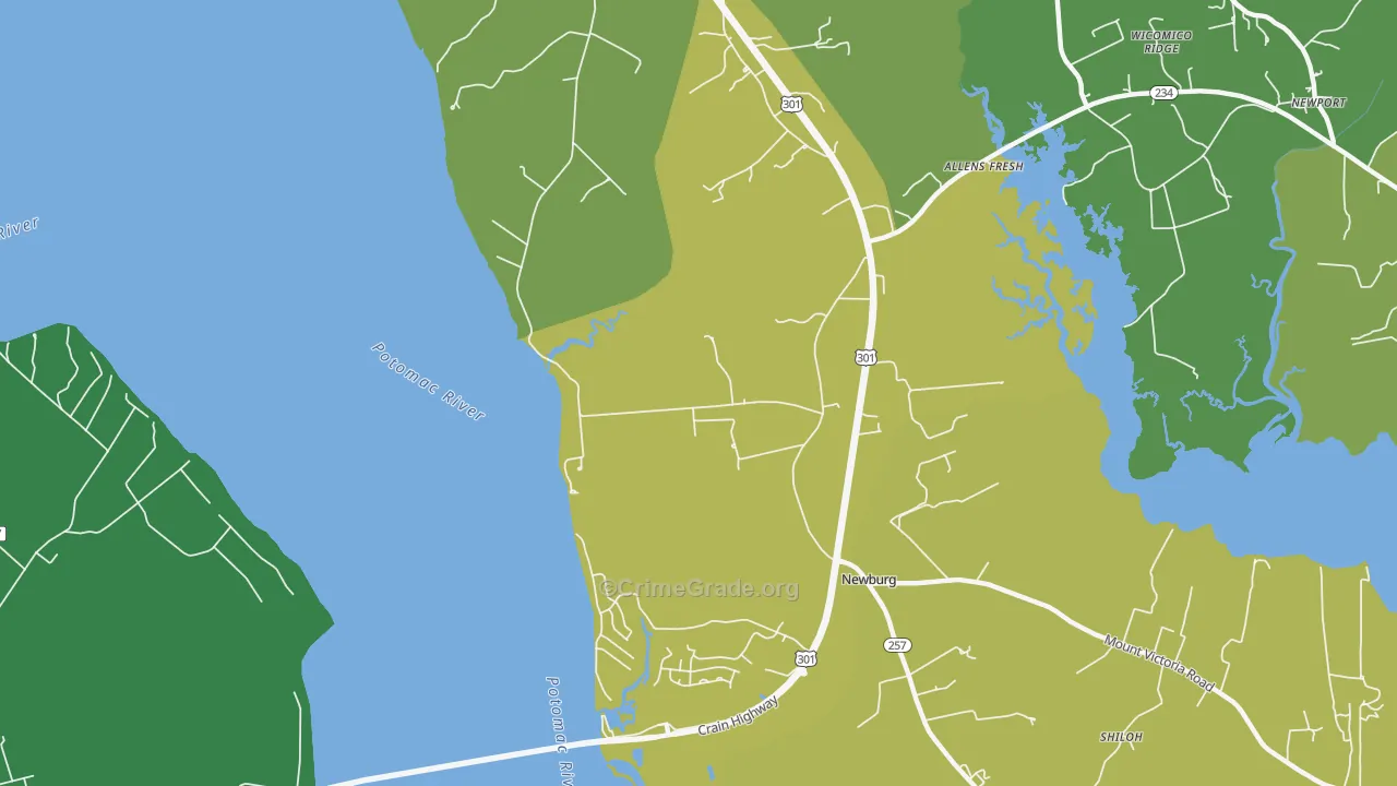 Popes Creek, MD Map of Burglary Rates