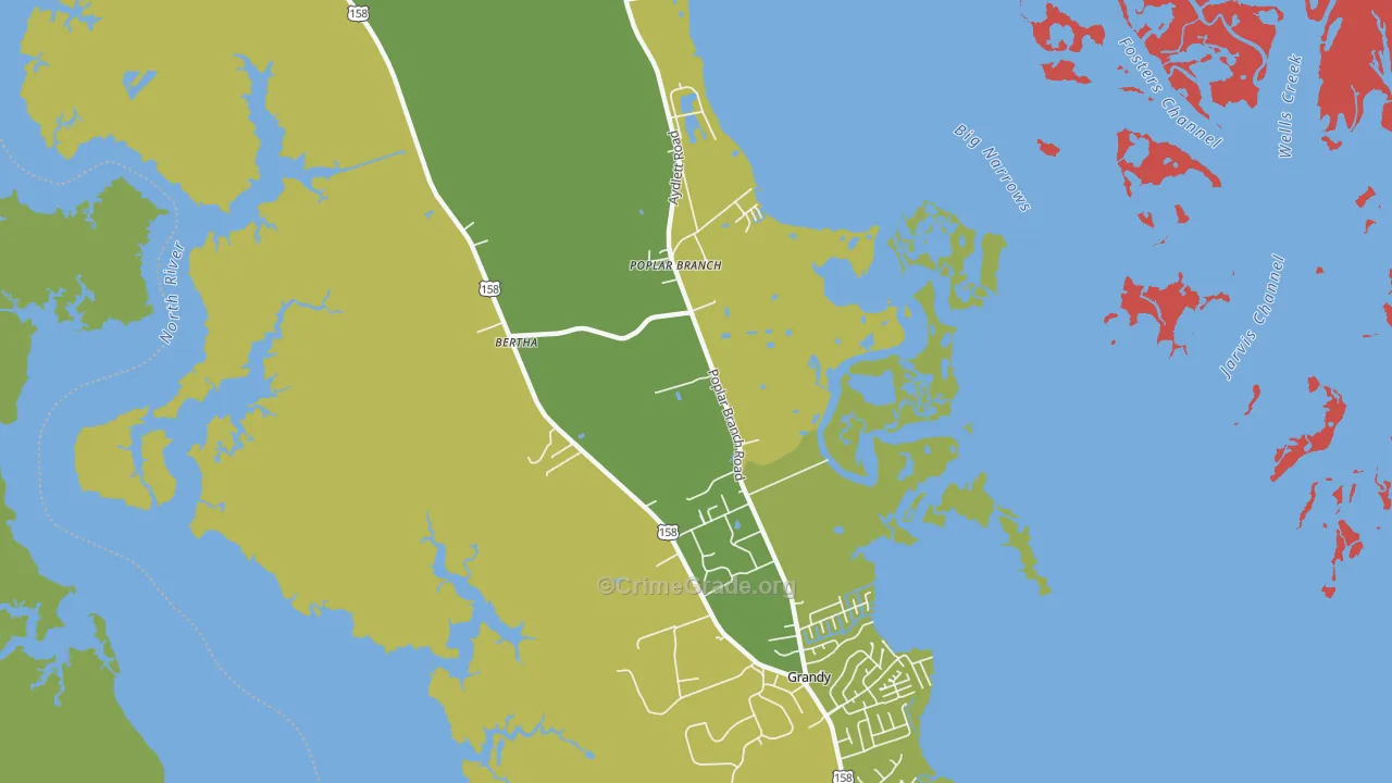 Poplar Branch, NC Map of Burglary Rates