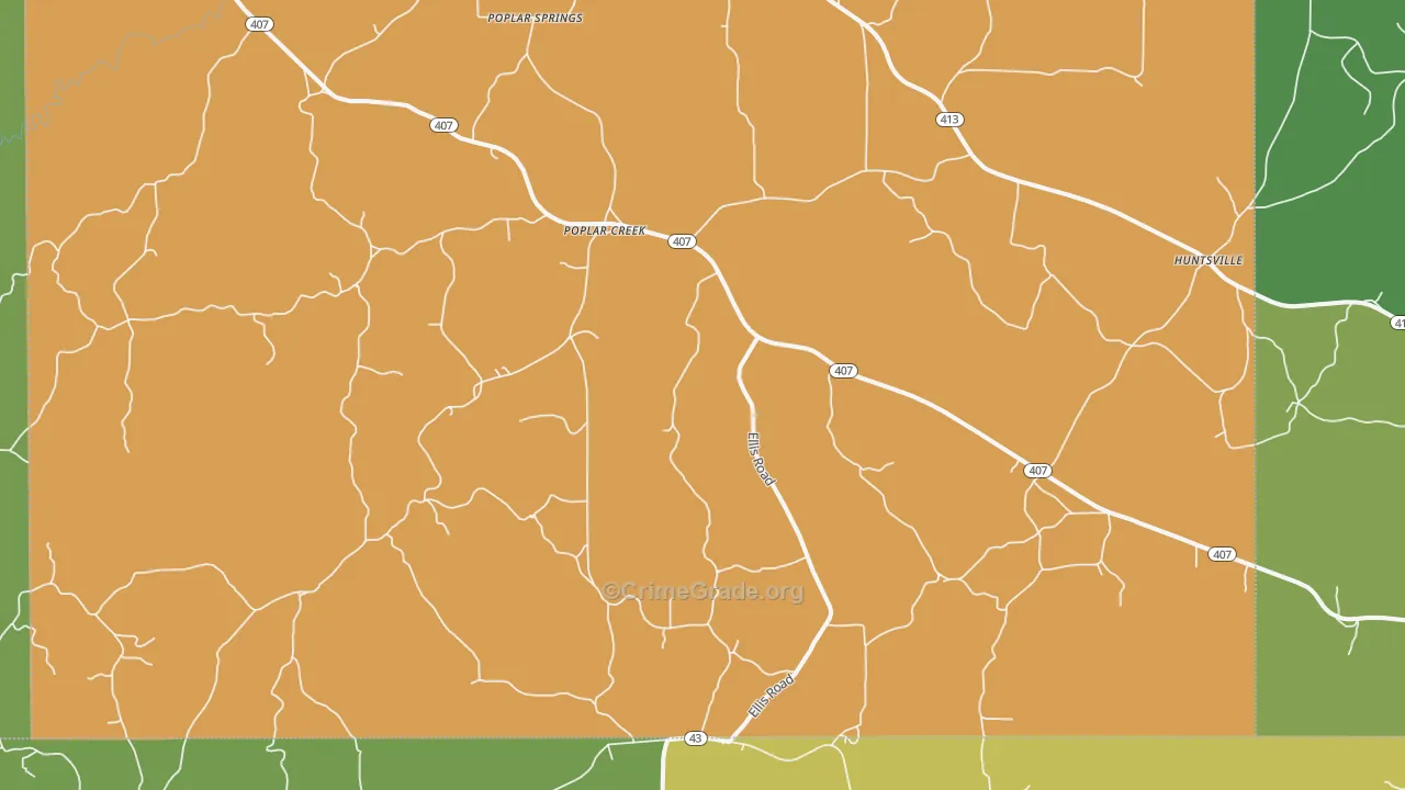 Poplar Creek, MS Map of Burglary Rates