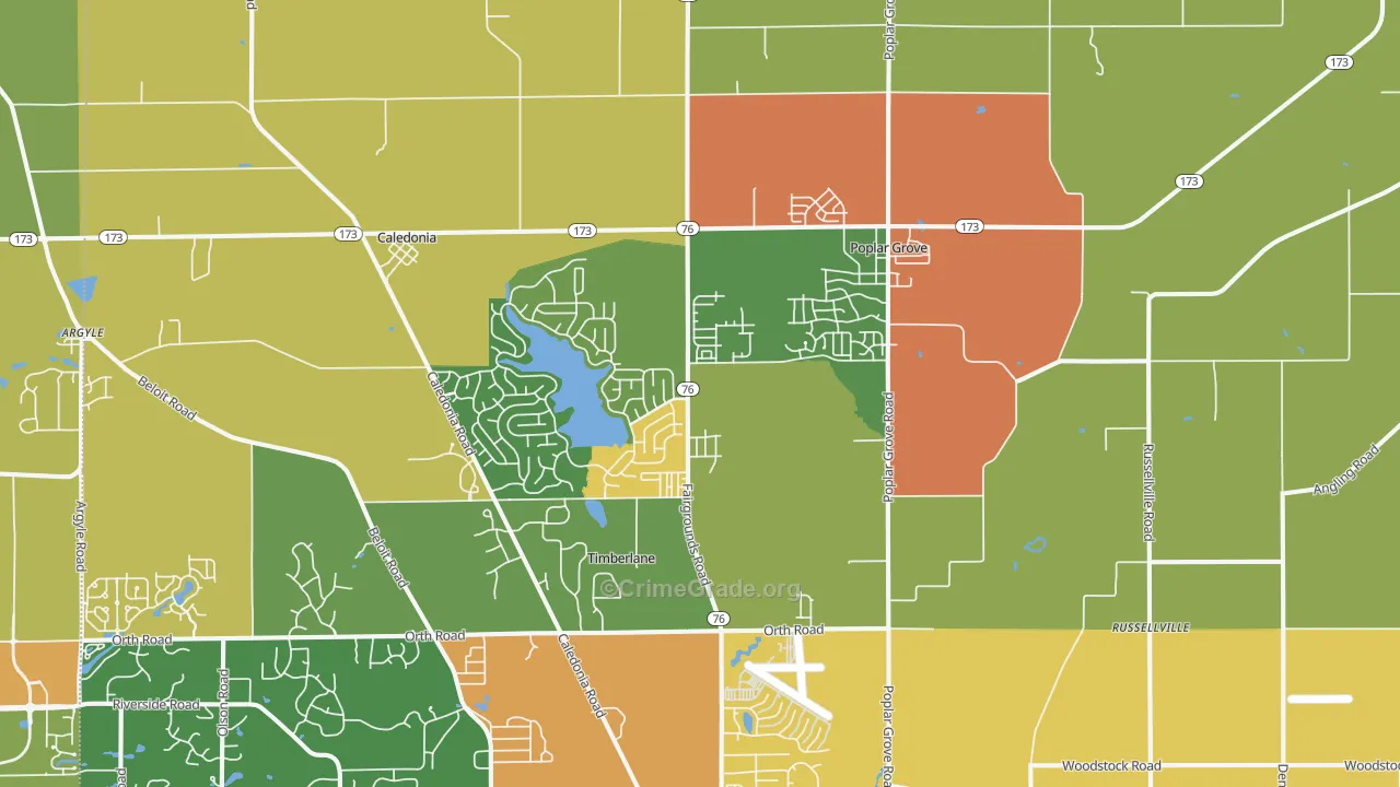 Poplar Grove, IL Map of Burglary Rates