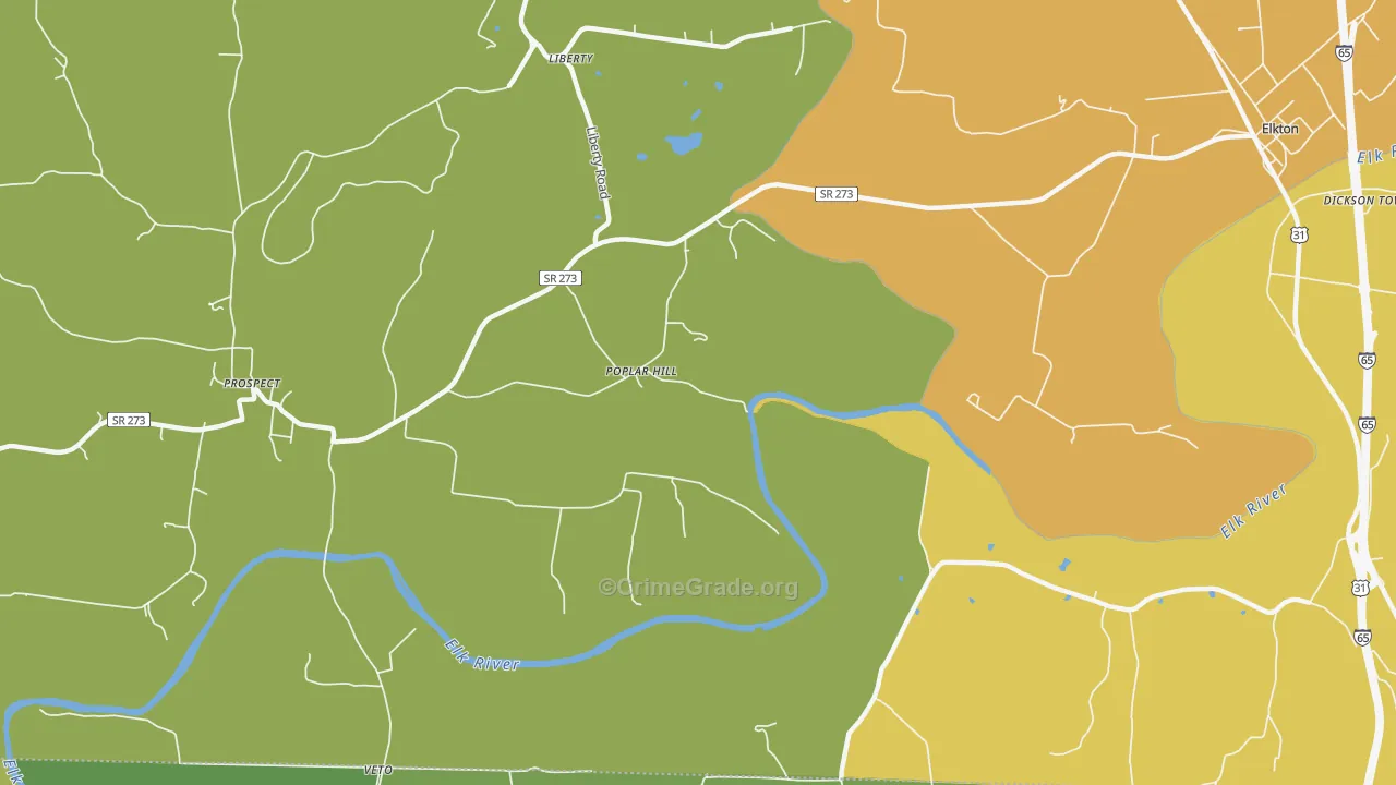 Poplar Hill, TN Map of Burglary Rates
