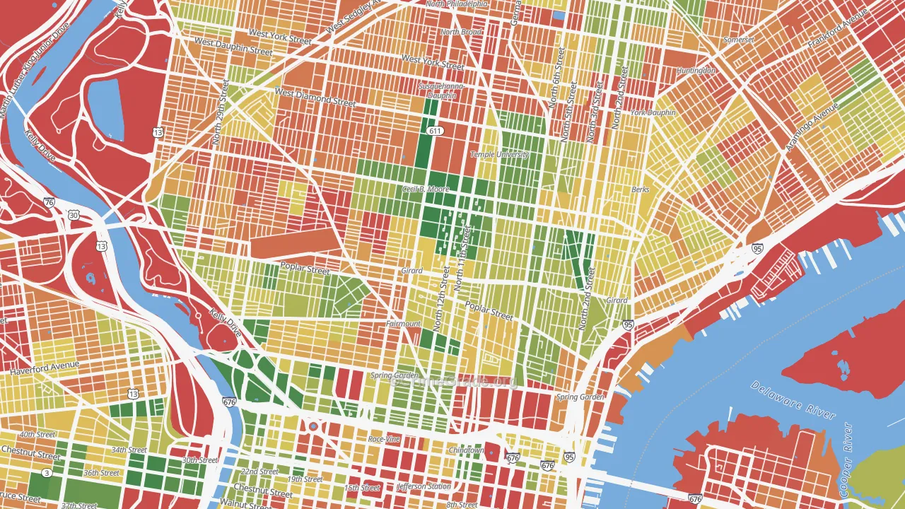 Poplar-Ludlow-Yorktowne, Philadelphia, PA Map of Burglary Rates