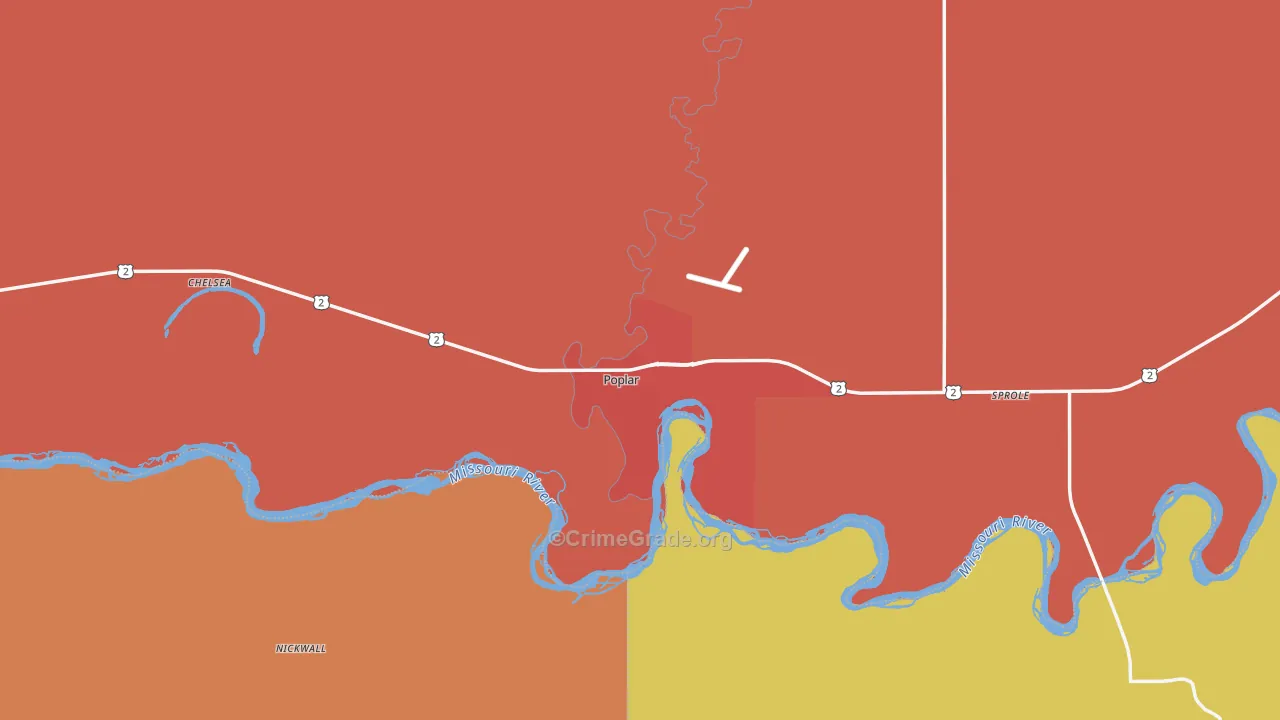 Poplar, MT Map of Burglary Rates