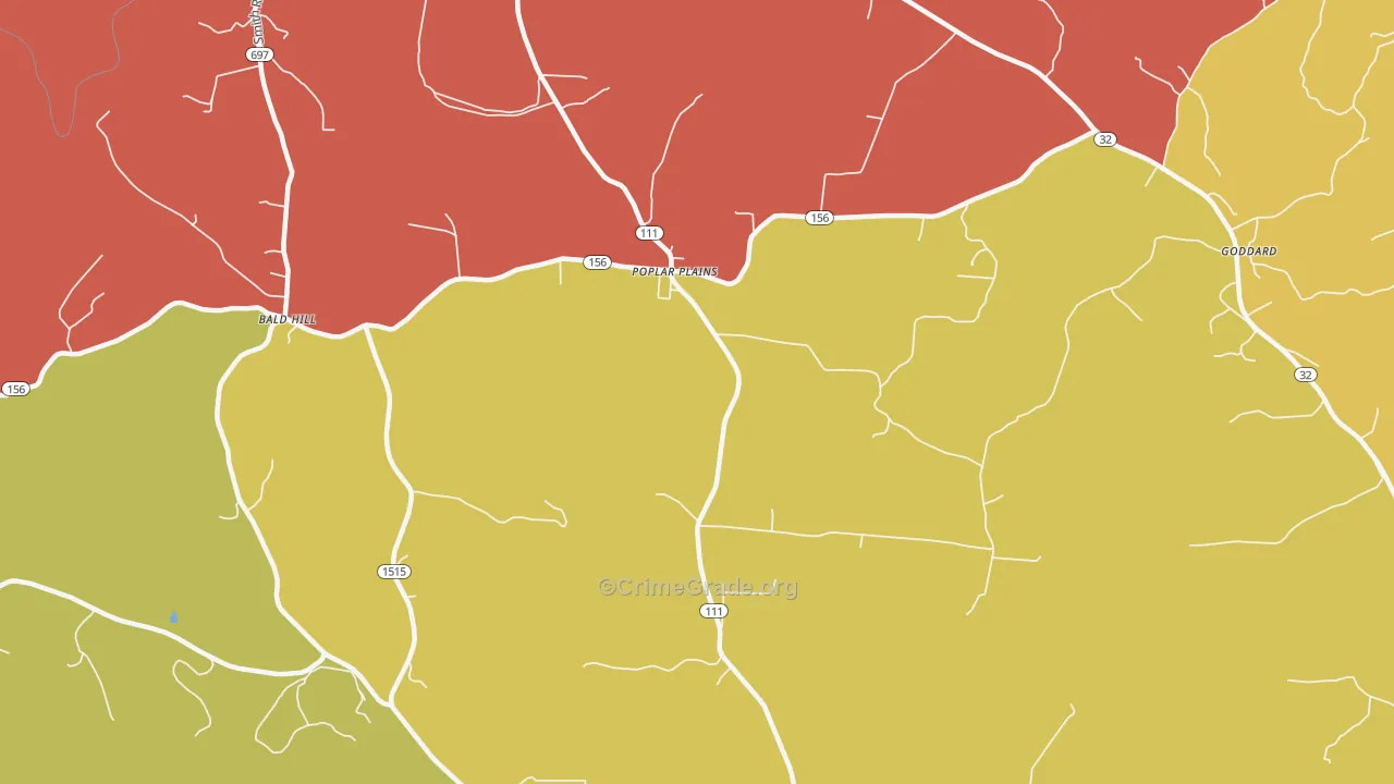 Poplar Plains, KY Map of Burglary Rates