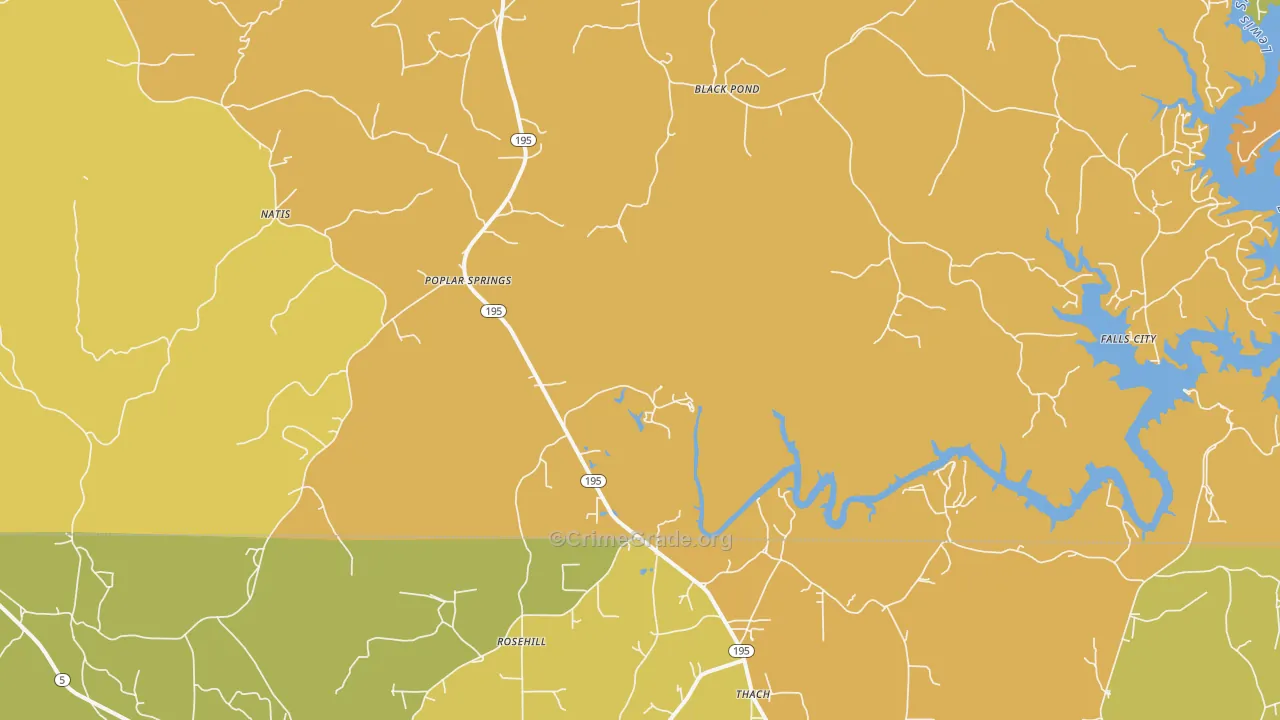 Poplar Springs, AL Map of Burglary Rates