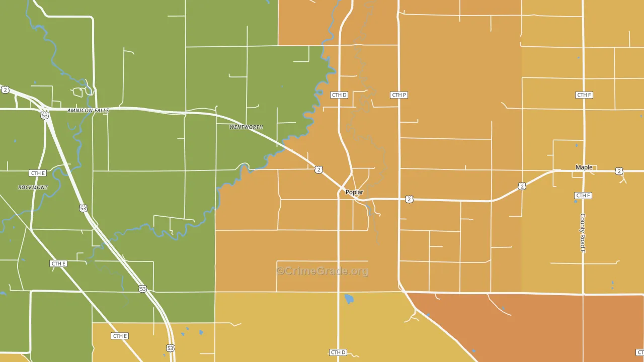 Poplar, WI Map of Burglary Rates