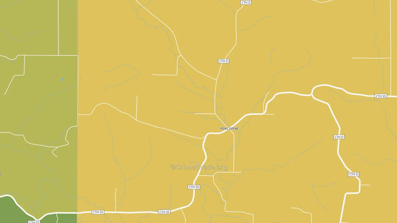 Porcupine, WI Map of Burglary Rates