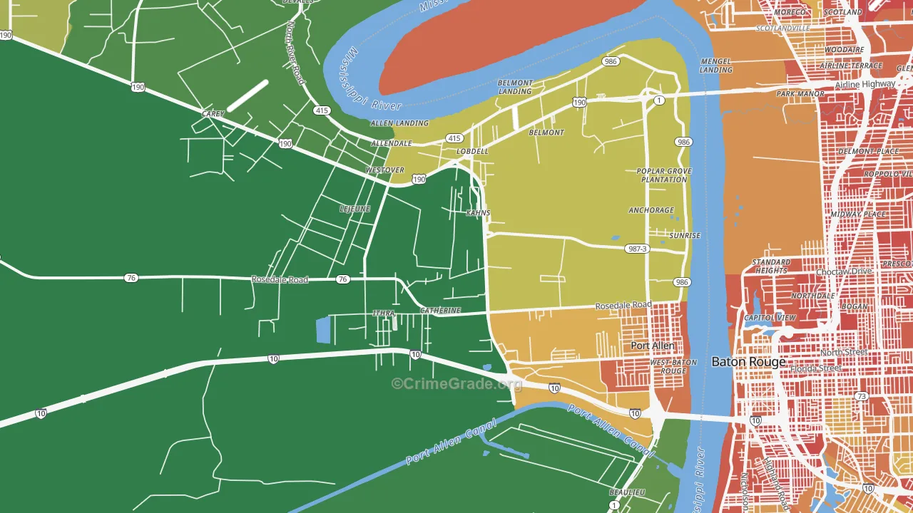 Port Allen, LA Map of Burglary Rates