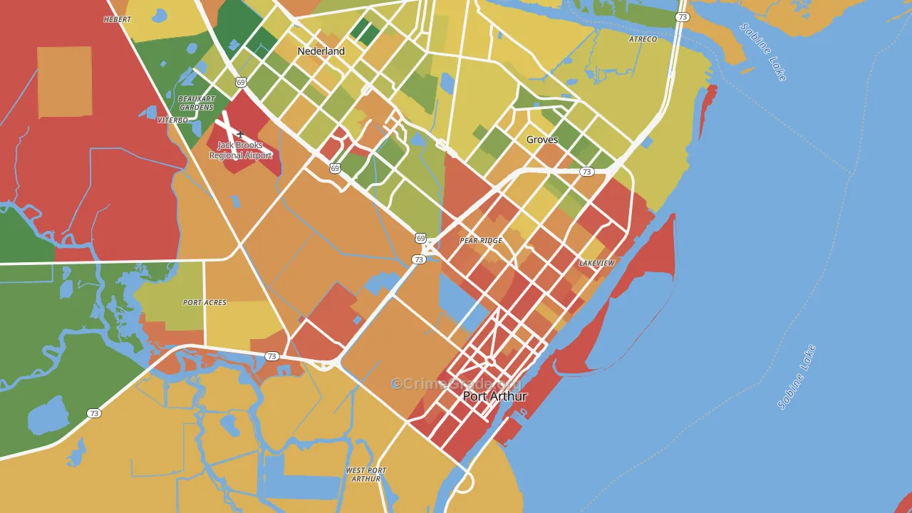 Port Arthur, TX Map of Burglary Rates