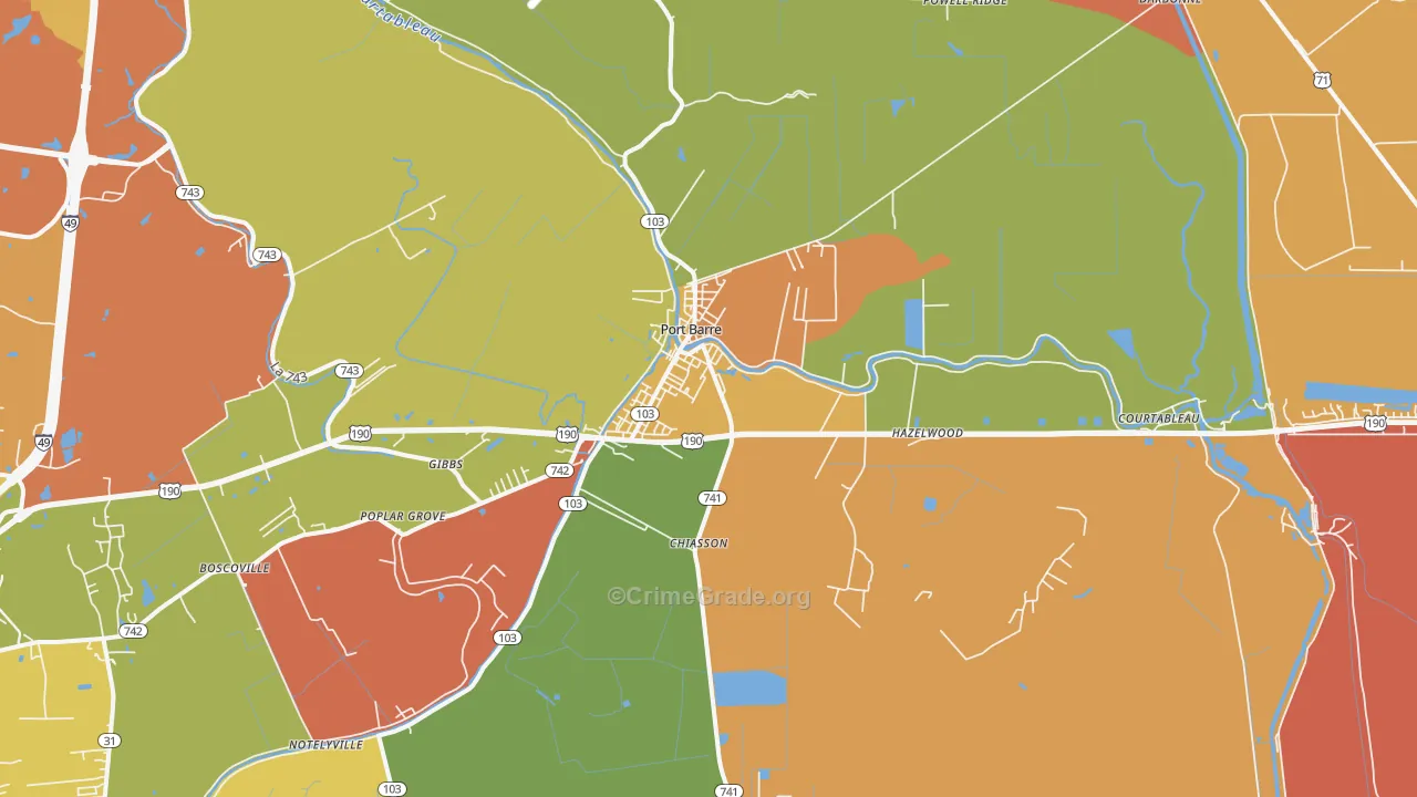 Port Barre, LA Map of Burglary Rates