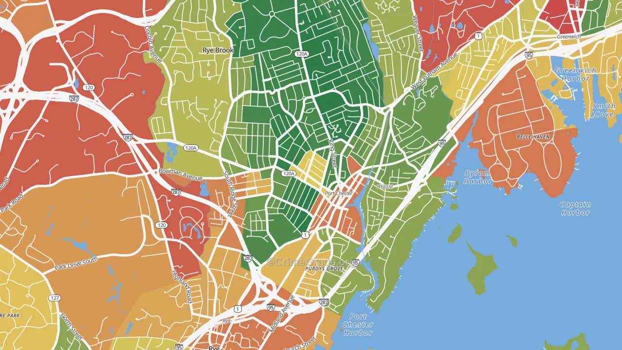 Port Chester, NY Map of Burglary Rates
