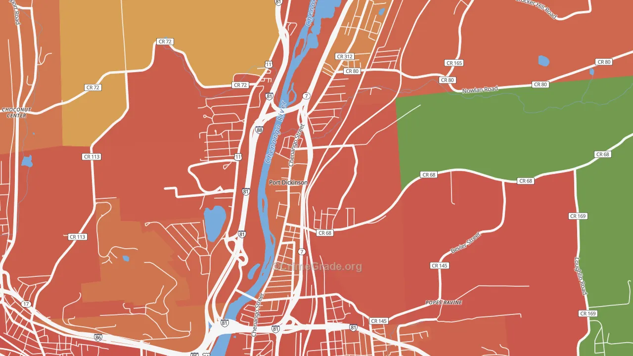 Port Dickinson, NY Map of Burglary Rates