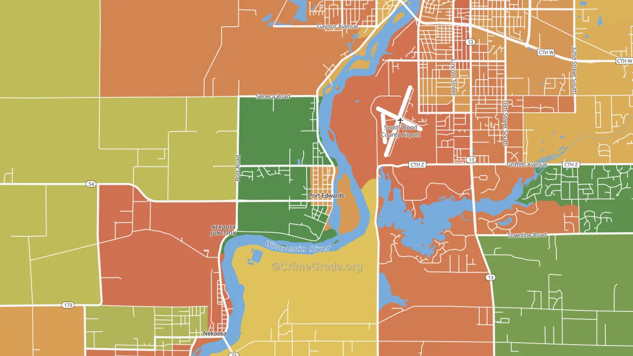 Port Edwards, WI Map of Burglary Rates