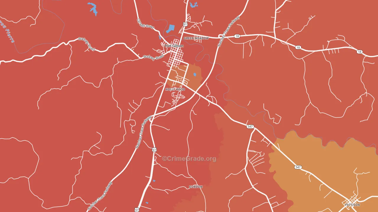 Port Gibson, MS Map of Burglary Rates