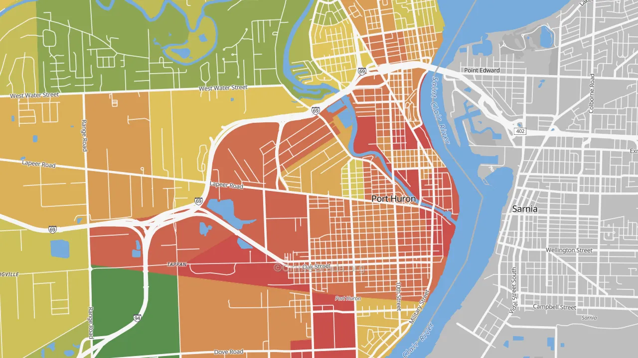 Port Huron, MI Map of Burglary Rates