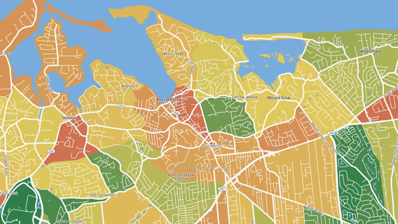 Port Jefferson, NY Map of Burglary Rates