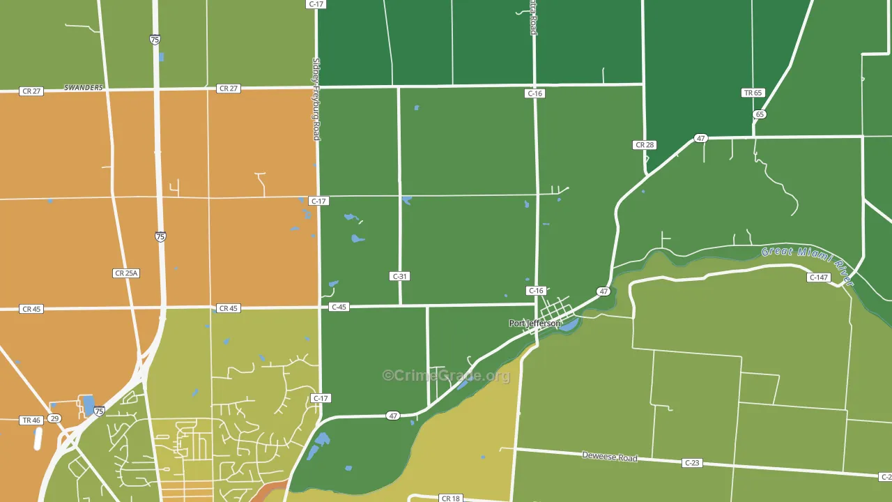 Port Jefferson, OH Map of Burglary Rates