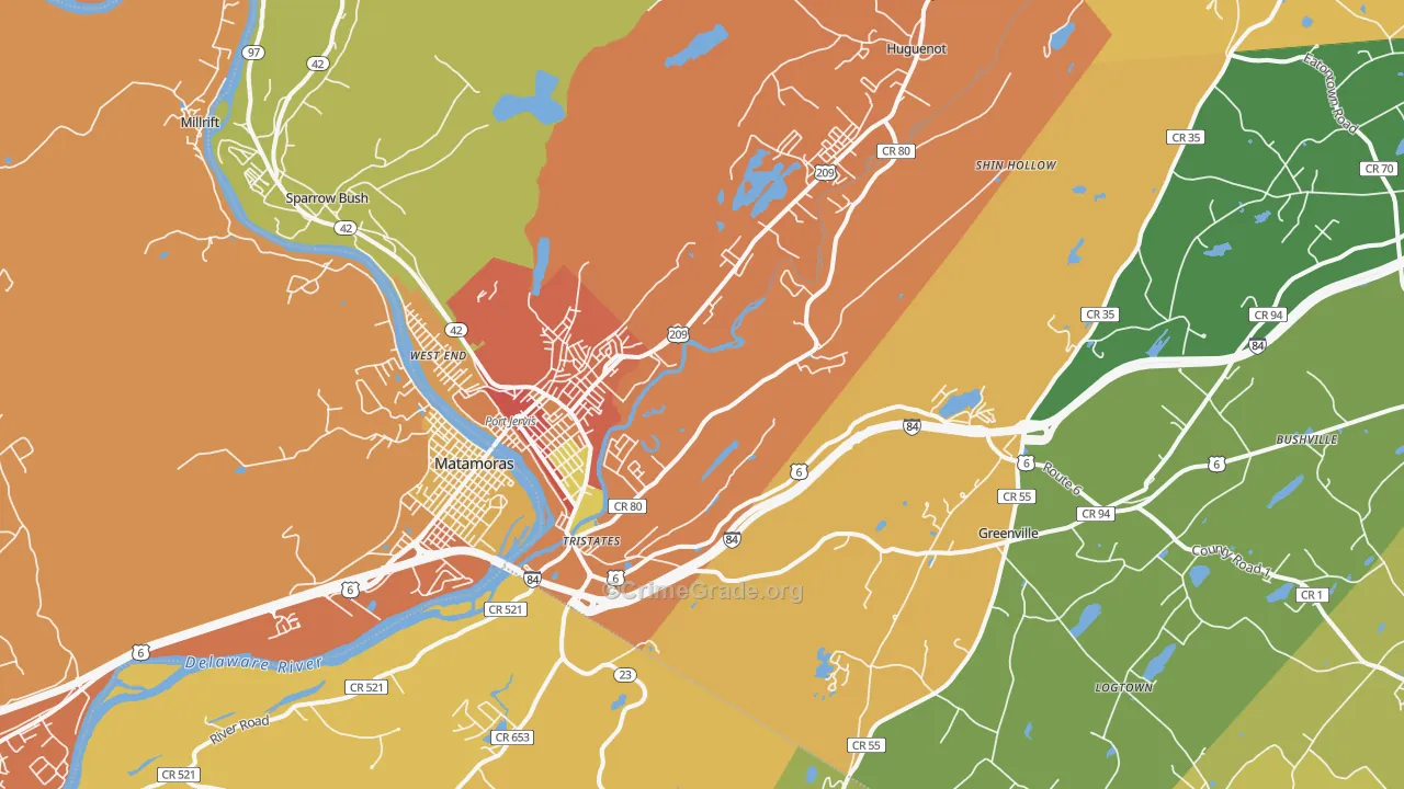 Port Jervis, NY Map of Burglary Rates