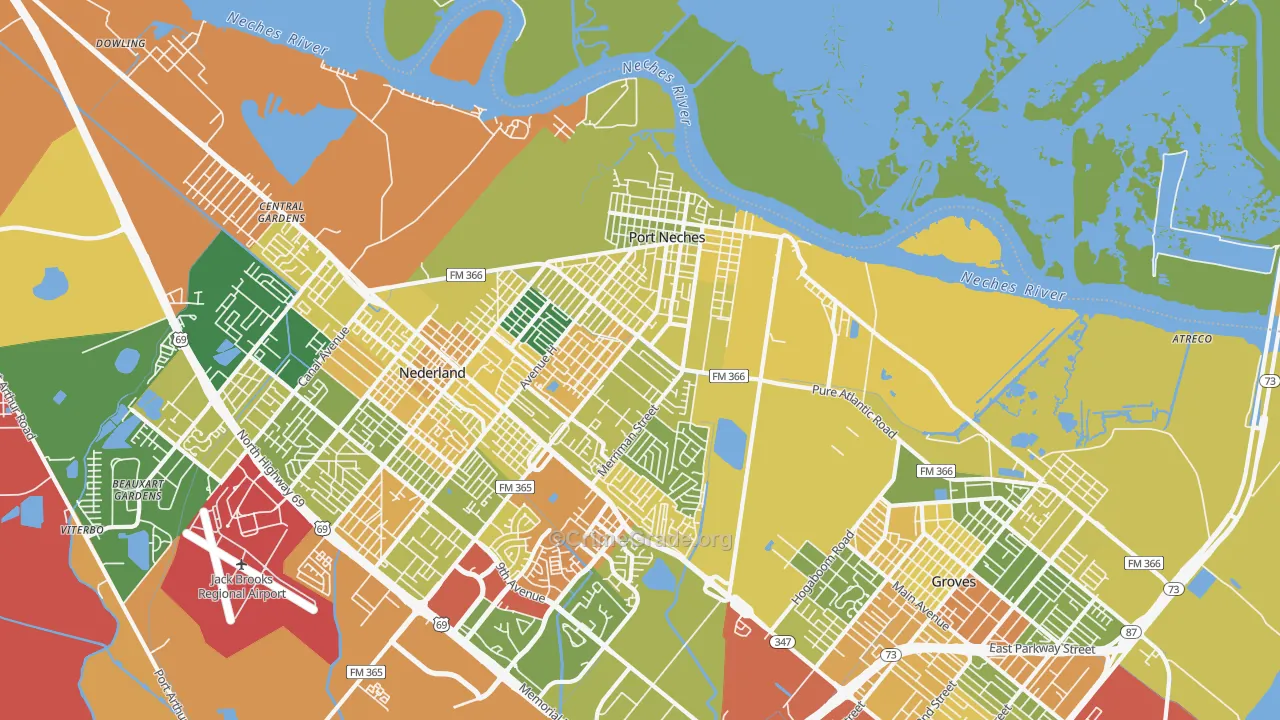 Port Neches, TX Map of Burglary Rates
