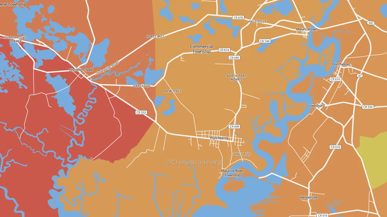 Port Norris, NJ Map of Burglary Rates
