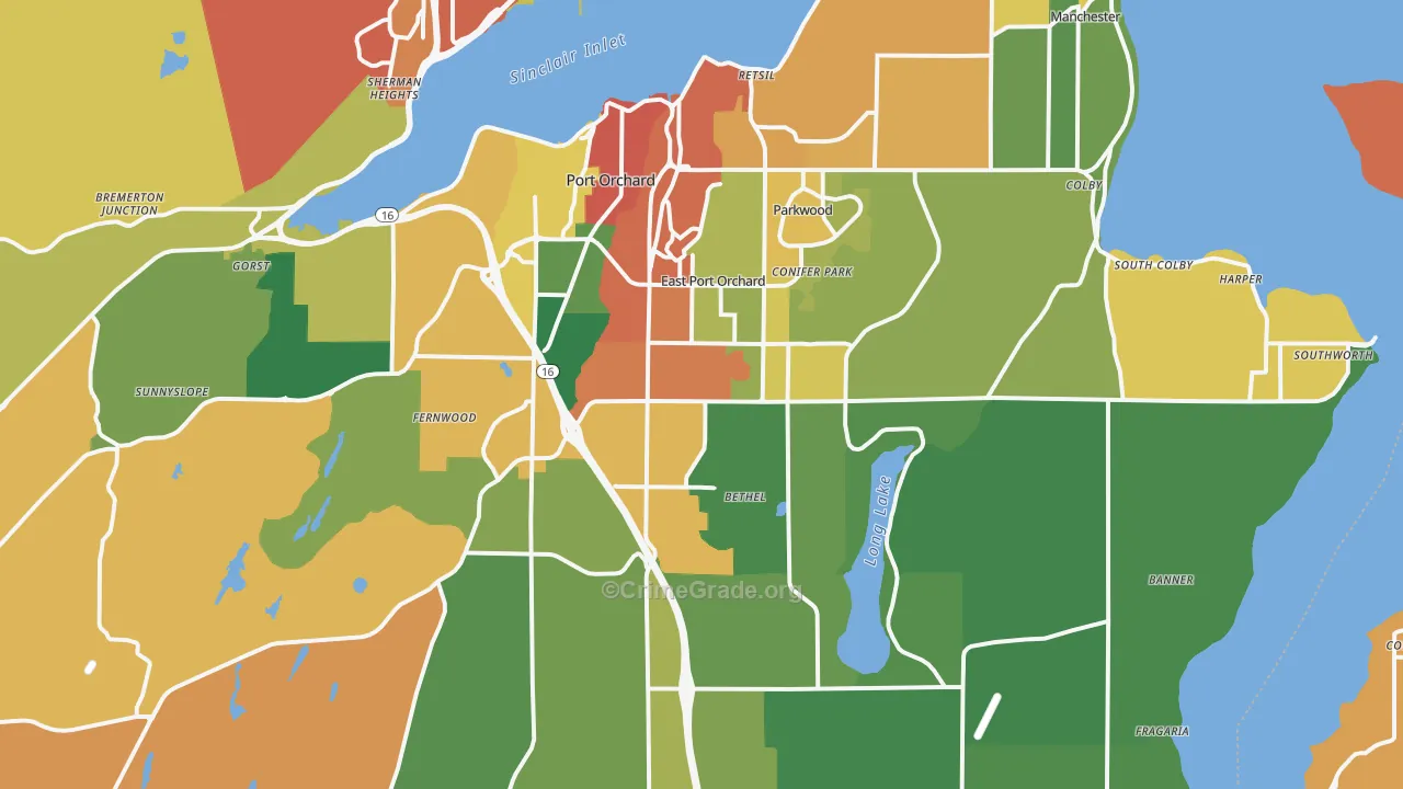 Port Orchard, WA Map of Burglary Rates