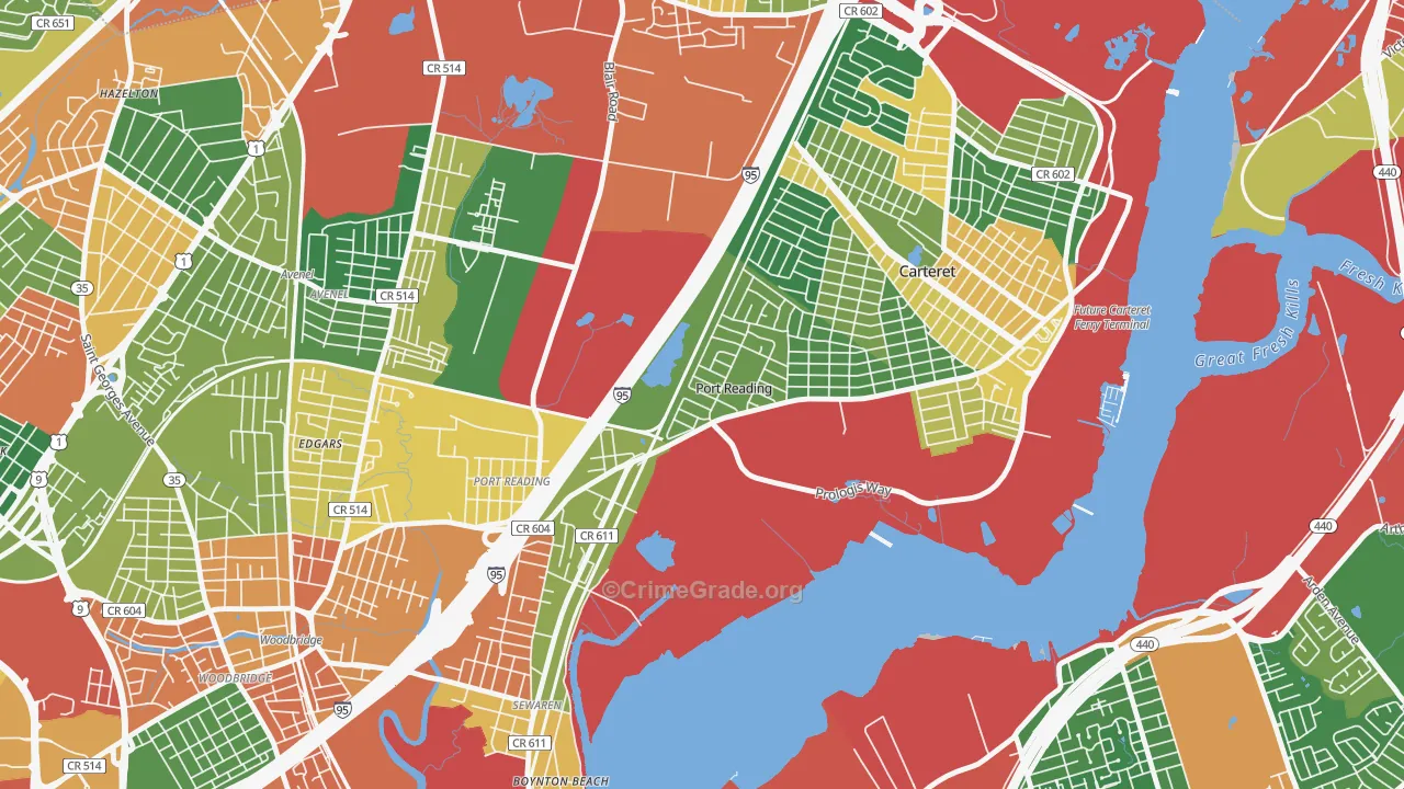 Port Reading, NJ Map of Burglary Rates