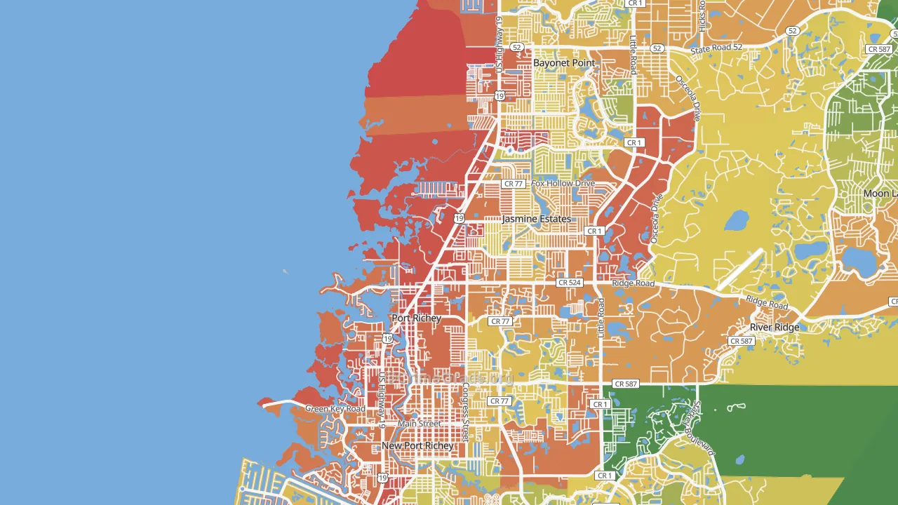 Port Richey, FL Map of Burglary Rates
