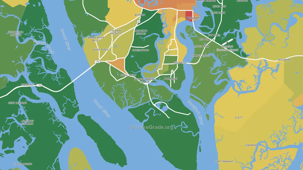 Port Royal, SC Map of Burglary Rates